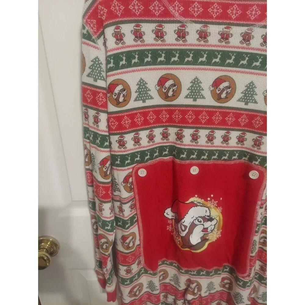 Buc-ees Adult‎ 2X Christmas Pajamas PJ Waffle Knit Zip One Piece Santa Beaver